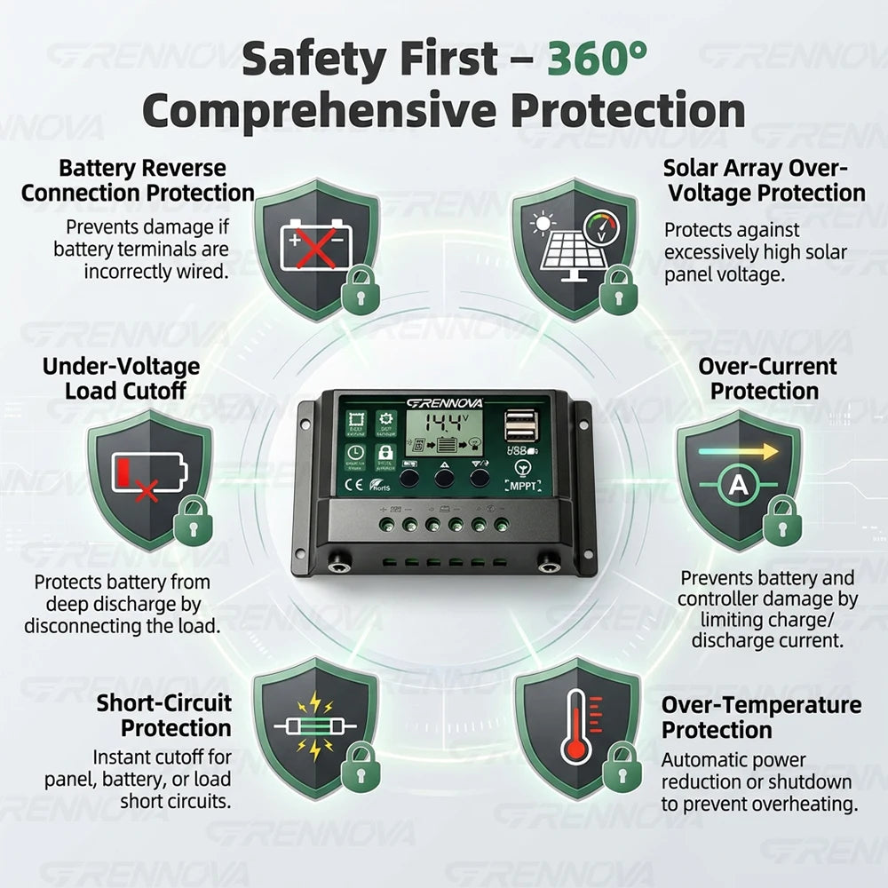 GRENNOVA 10A-60A MPPT Solar Charge Controller 12V 24V Auto Supports Zpaxo