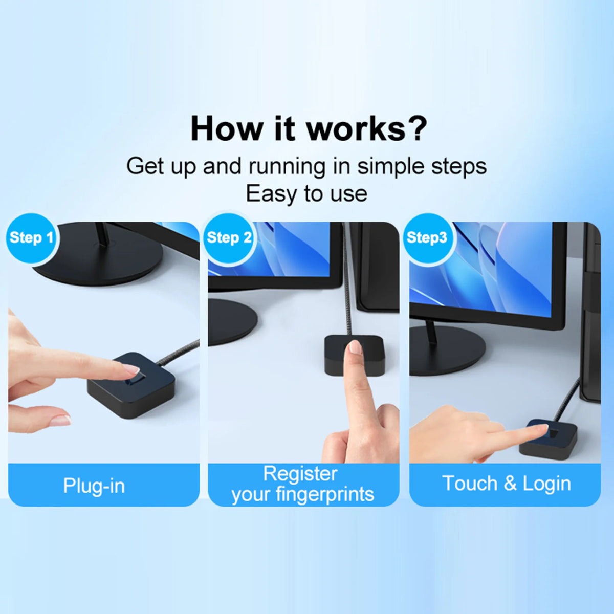 Windows Hello 10 11 Fingerprint Reader 5ft Cable Portable USB Logger Zpaxo