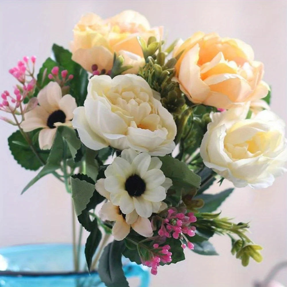 Elegant 11 81 Decor Peony Daisy Bouquet Vintage Artificial Flowers Zpaxo Champagne