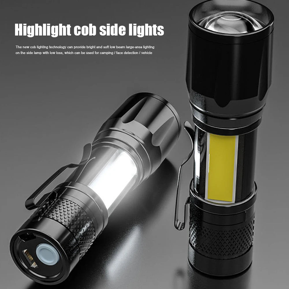 XPE+COB LED Flashlight USB Rechargeable Portable Telescopic Zoom Zpaxo