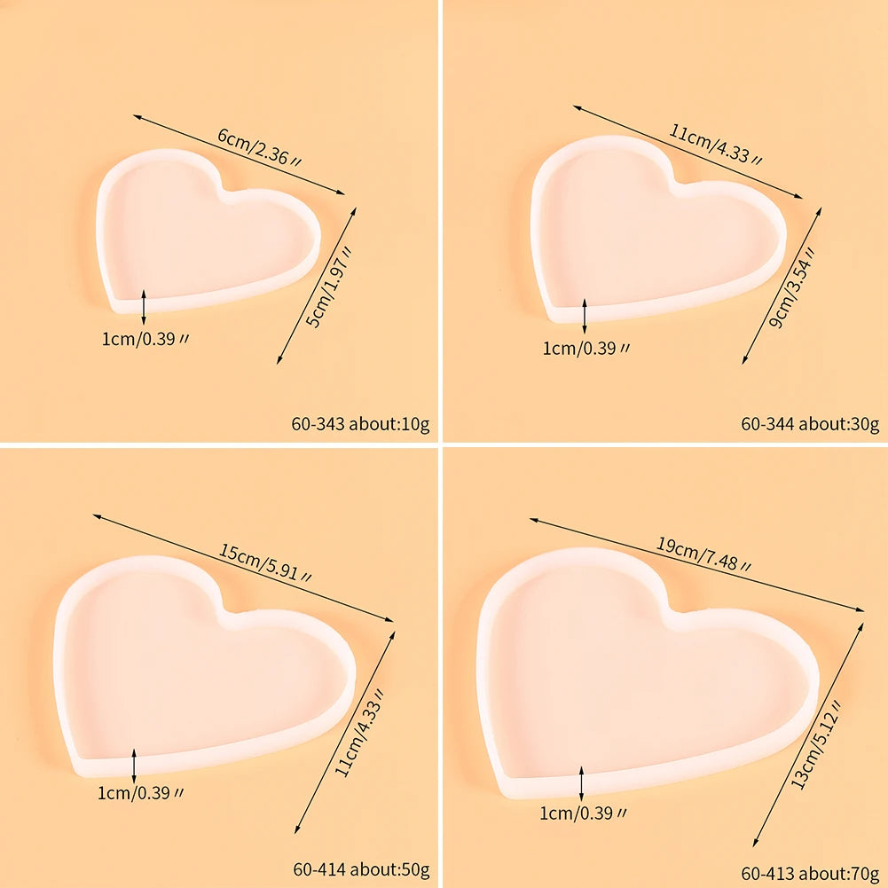 Coaster Silicone Resin Mold Heart Round Square Hexagon Oval Cup Tray Mat Casting Crafts Jewelry Storage Tray Making Home Decor Zpaxo 4Pcs Heart