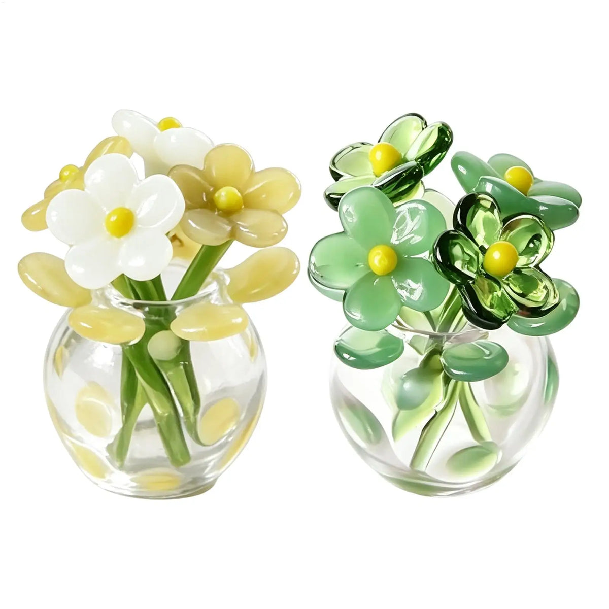 Mini Glass Flowers Artificial Bouquet Small Vase Handmade Green Zpaxo