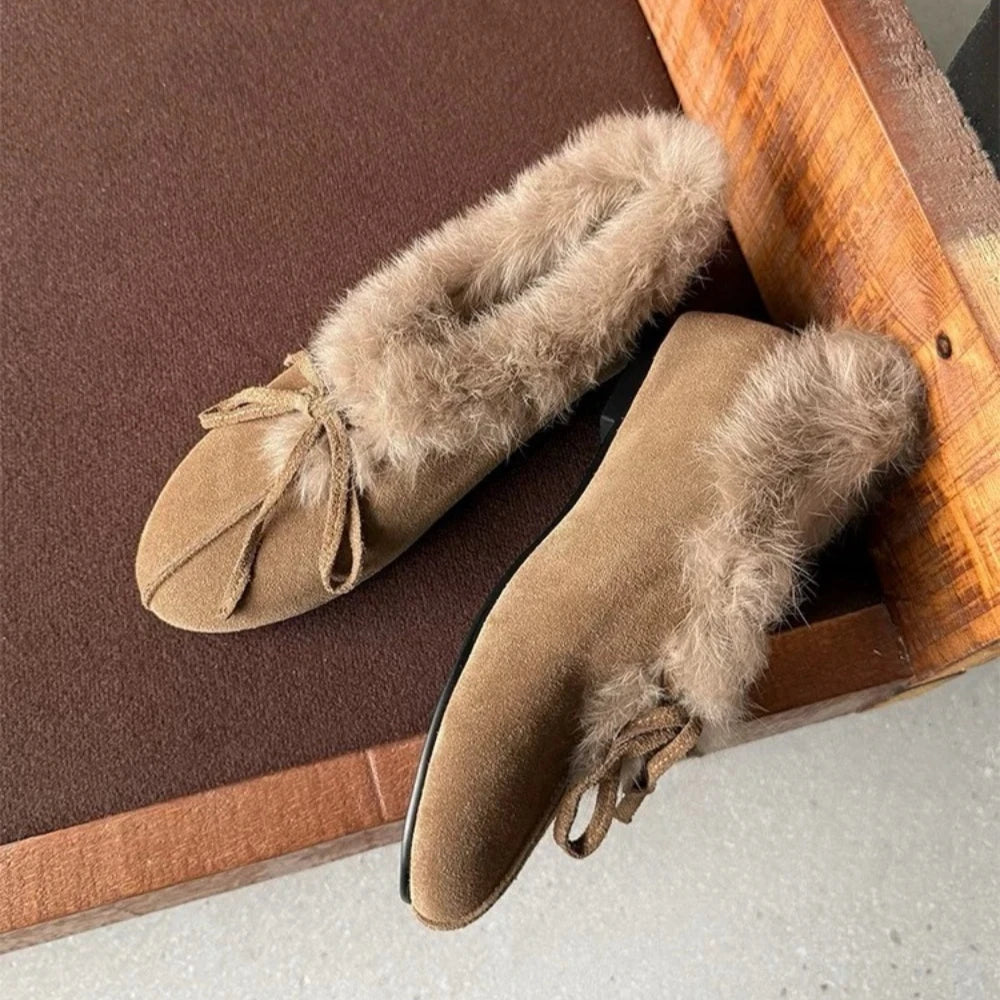 Winter Fuzzy Warm Flat Ankle Boots Women High-quality Suede Design Zpaxo 35 Dark Khaki