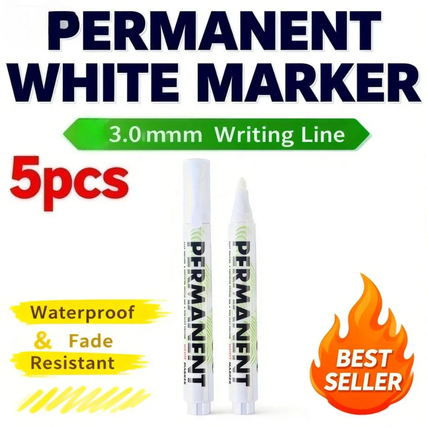 Metal White Marker Pen Alcohol Oily Waterproof Tire Graffiti Pens Zpaxo WHITE-5PCS