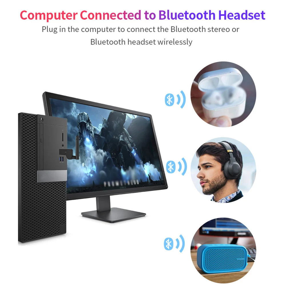 5.2 Bluetooth-Compatible USB Transmitter with External Antenna Computer Audio Transmitter 3.5mm Bluetooth-Compatible Transmitter Zpaxo