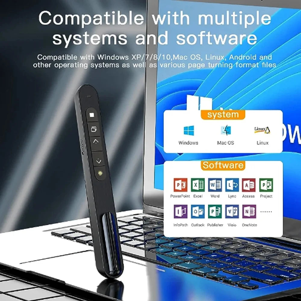 Wireless Presenter Red Laser Smart Page Turning Pen 2.4G RF Volume Remote Control PPT Presentation USB PowerPoint Pointer Mouse Zpaxo