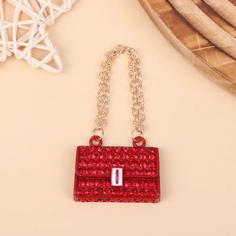 ▶1Pcs Miniature Fashionable Dollhouse Metal Chain Handbag Set Pack Doll Bags for Clothes Accessories Toy for Kids Zpaxo Red