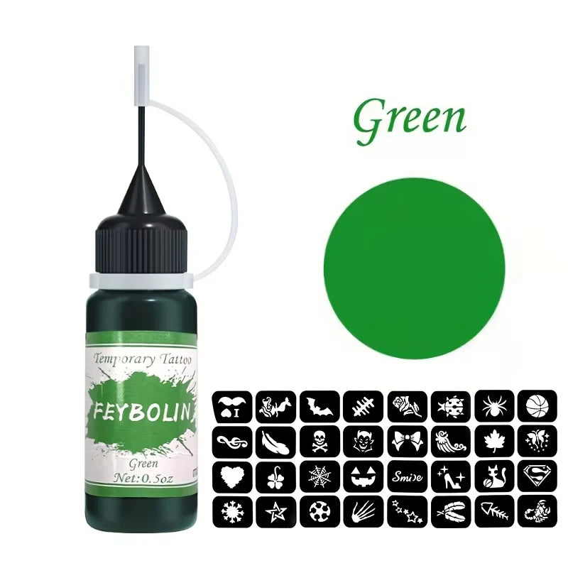 Temporary Tattoo Juice Paste with Templates,Temporary Henna Tattoo Ink Gel For Body Art Painting Cream,DIY Pigment Professional Zpaxo 07 green