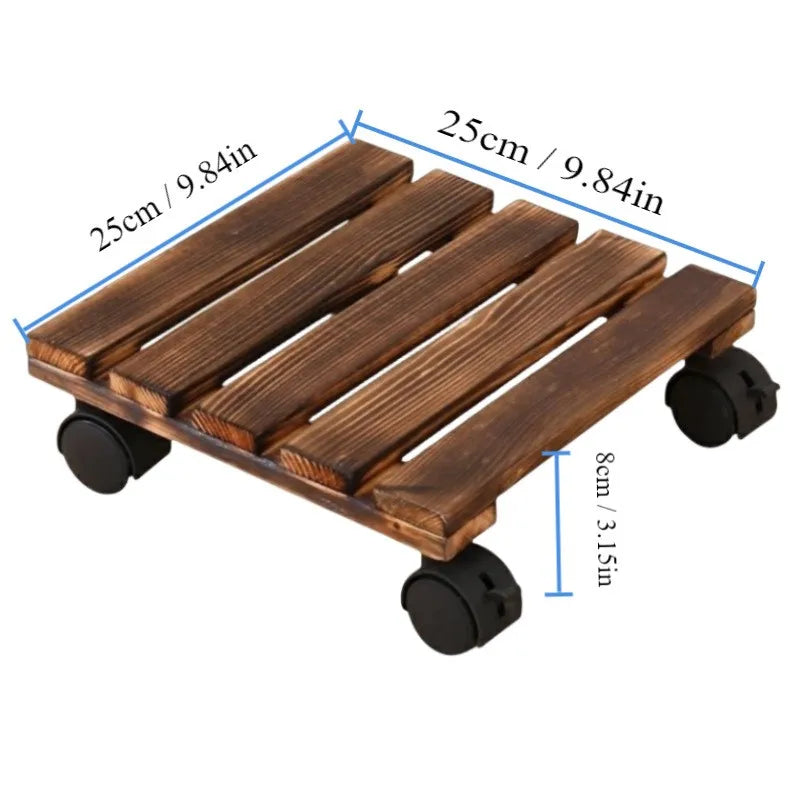 Solid Wood Planter Tray Potted Stand Rack Bonsai Round Wheel Zpaxo
