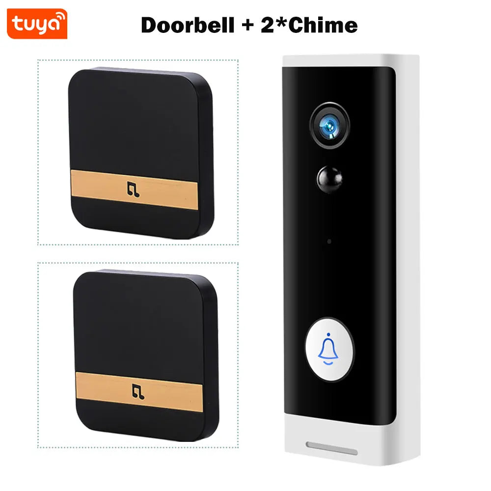 Tuya WIFI Doorbell 1080P Wireless Security Camera DC AC Battery Powered Smart Home Monitor With Alexa Google Door bell Camera Zpaxo Option 2 EU Plug