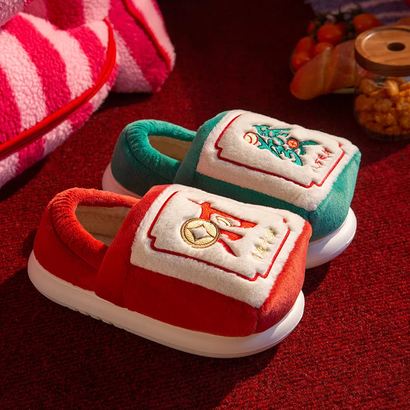 Unisex Winter Flower Pattern Slippers Cloud Feel Platform Warm Shoes Zpaxo