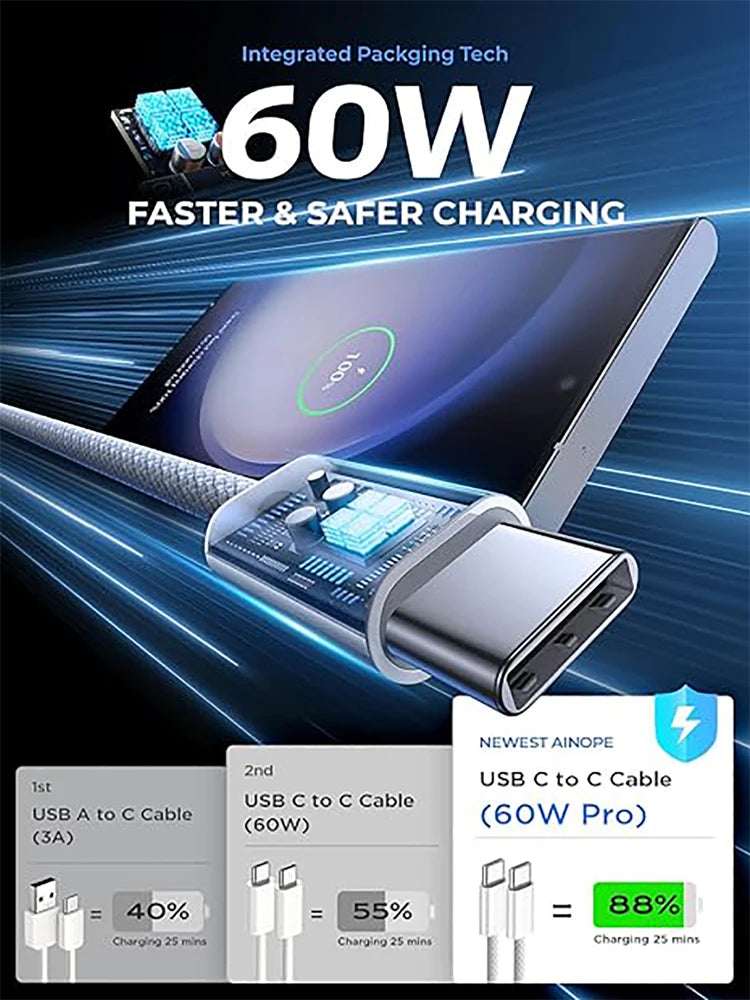 USB C Cable For Apple iPhone 17 16 15 Pro Max PD 60W Fast Charging Cable For Huawei Xiaomi Samsung USB C Data Line Accessories Zpaxo