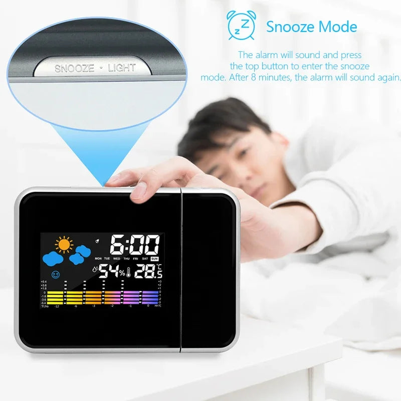 LED Rotating Projection Digital Alarm Clock Screen Night Light Smart Zpaxo
