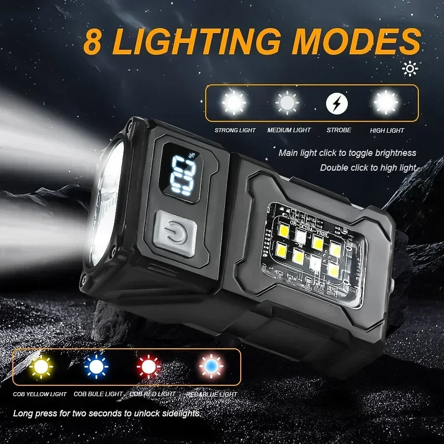 Mini Keychain Flashlight Rechargeable Camping Lamp Safety Warning Zpaxo