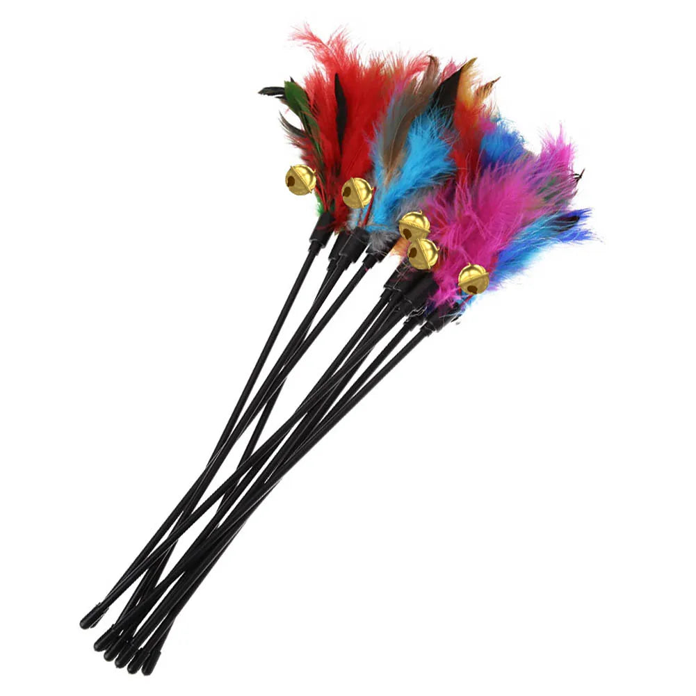 Cat Interactive Wand Colorful Feather Chicken Stick Bell Portable Zpaxo