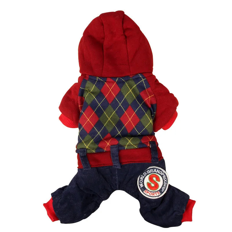 Winter Pet Thickened Warm Clothing Fashion Plaid Dog Four Legs Zpaxo Red L