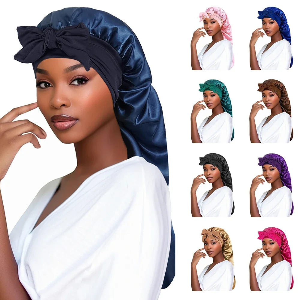 Women Bonnet Satin Sleeping Hat Long Tail Braid Hair Night Sleep Cap Zpaxo