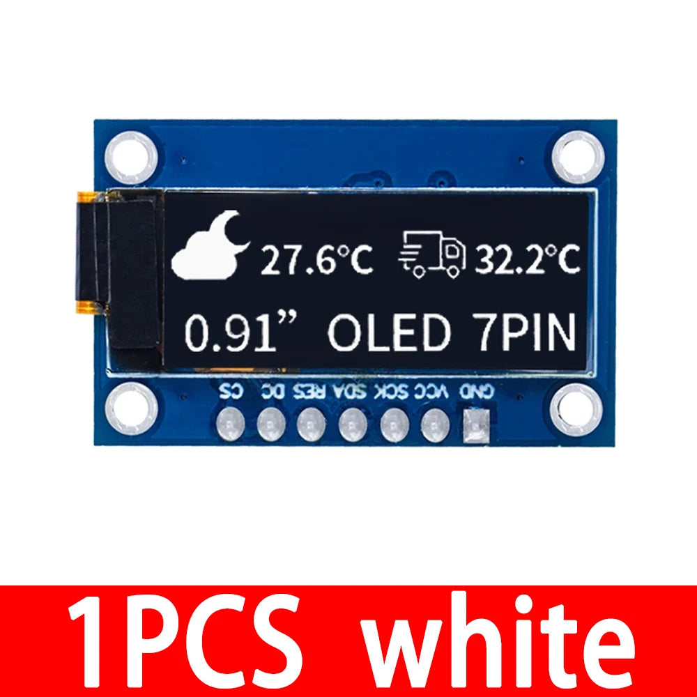 SSD1306 7PIN 0.91 inch 128x32 SPI OLED Module 0.91" OLED Display Module White Blue OLED Screen Board For Arduino Zpaxo 1PCS white