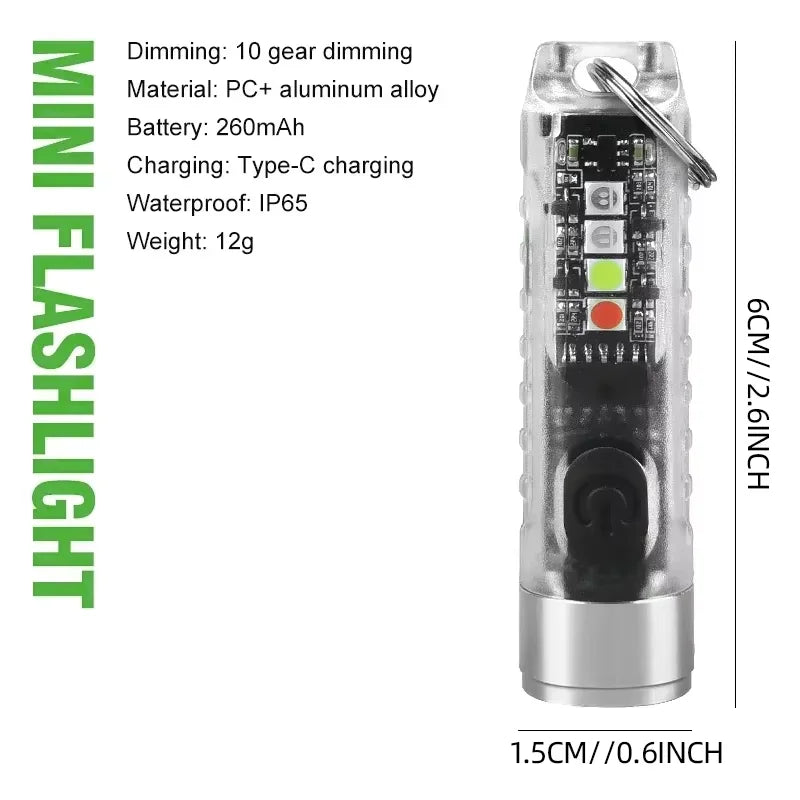 Outdoor Strong Light LED Flashlight Mini Portable Keychain USB Zpaxo