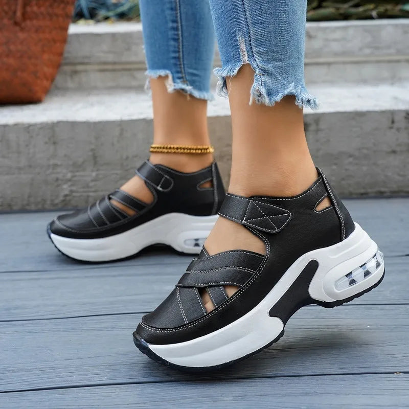 Women's Sandals Closed Toe Office Career Summer Solid Wedge Shoes Zpaxo