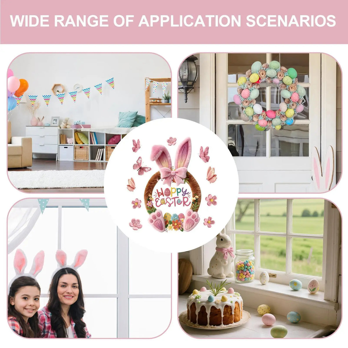 Easter Window Clings Static Decals Removable Reusable Bunny Rabbit Zpaxo