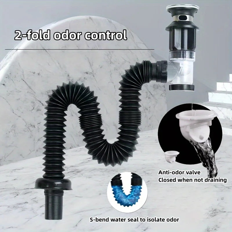 ABS Kitchen Sink Drain Pipe Adjustable P-trap Odor Clog Proof Slip Zpaxo