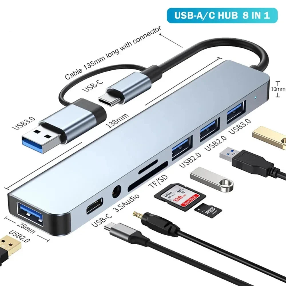 High Speed Transmission Multi Hub Splitter For Computer Laptop Desktop Phone USB C Multiport Adapter Docking Station Accessories Zpaxo 8 in 2