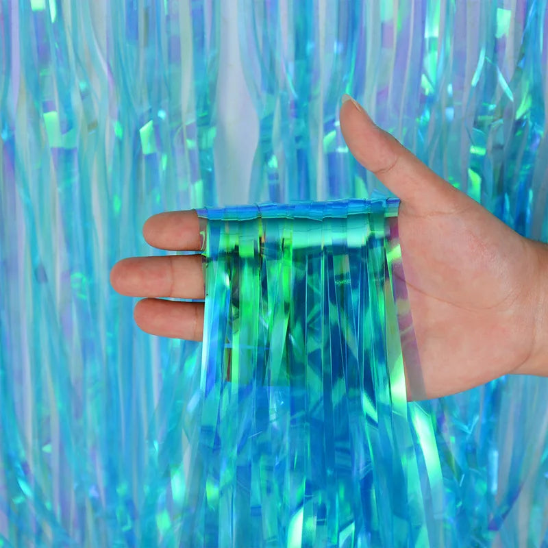 Gorgeous Backdrop Curtains Tinsel Fringe Foil Curtain Unicorn Zpaxo blue 2m(drop)x1m(width)