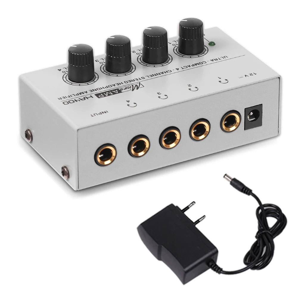 Headphone Amplifier Ultra-compact Stereo Earphone Audio 4 Channels Zpaxo Silver EU Plug