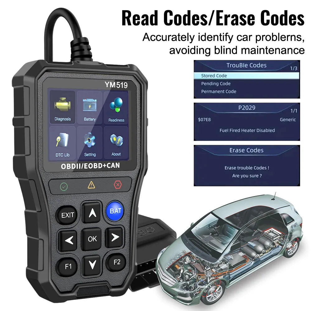 Code Reader Battery Tester OBD2 Check Engine System Multi-language Zpaxo