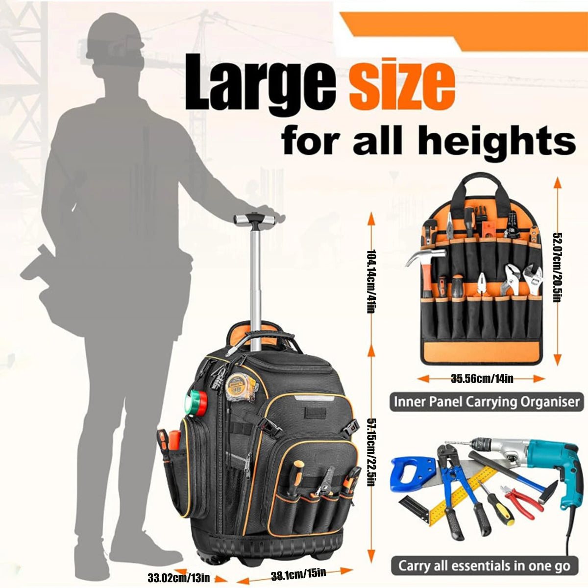 Tool Backpack Wheels Electrician Waterproof Base Rolling Bag Zpaxo
