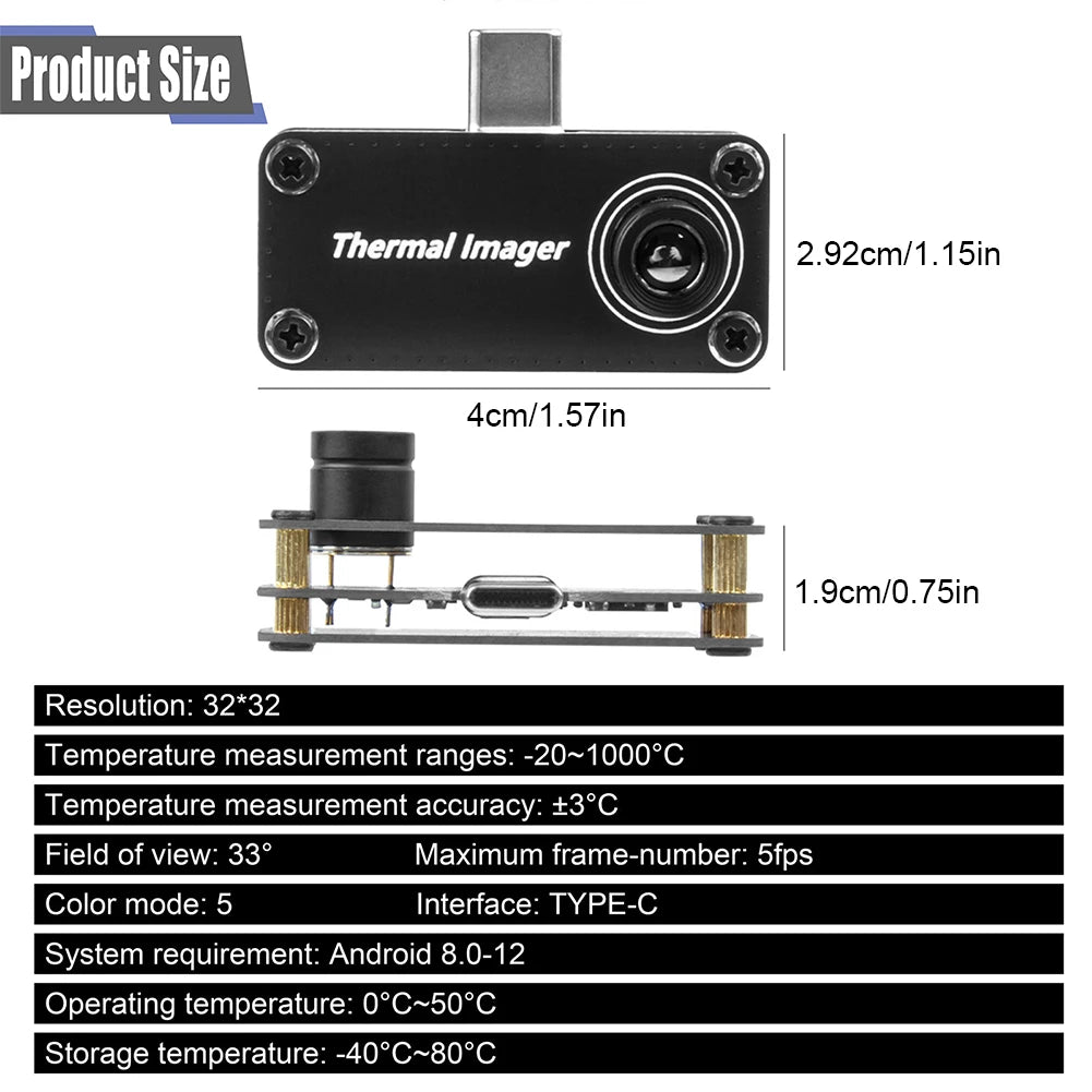 Type-c Mobile Thermal Imager APP Control 32 Pixels Imaging Camera Zpaxo
