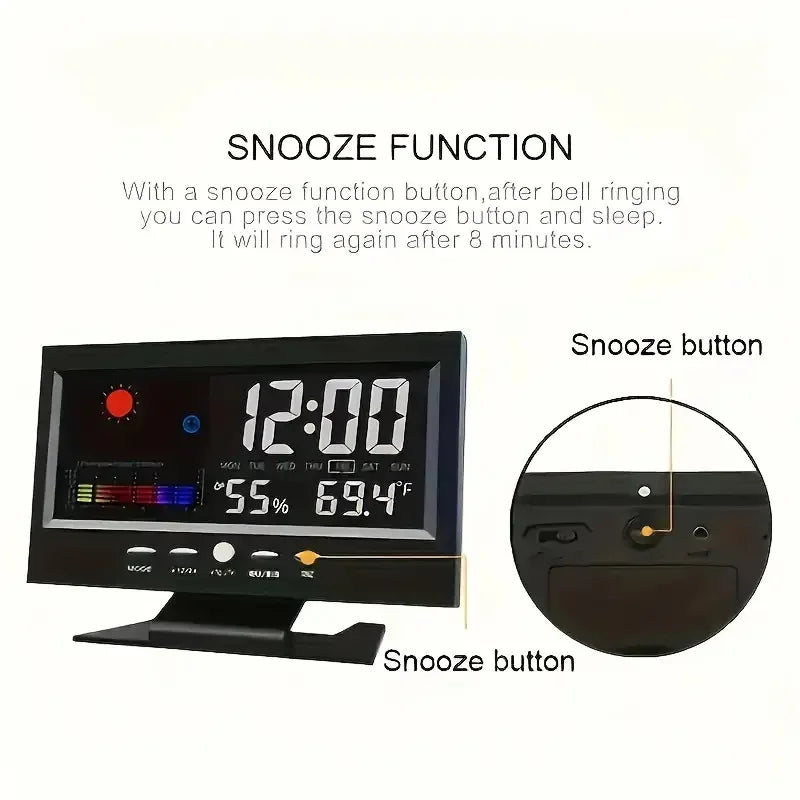 Large Backlit Display Digital Clock Voice Control Weather Station 12 Zpaxo