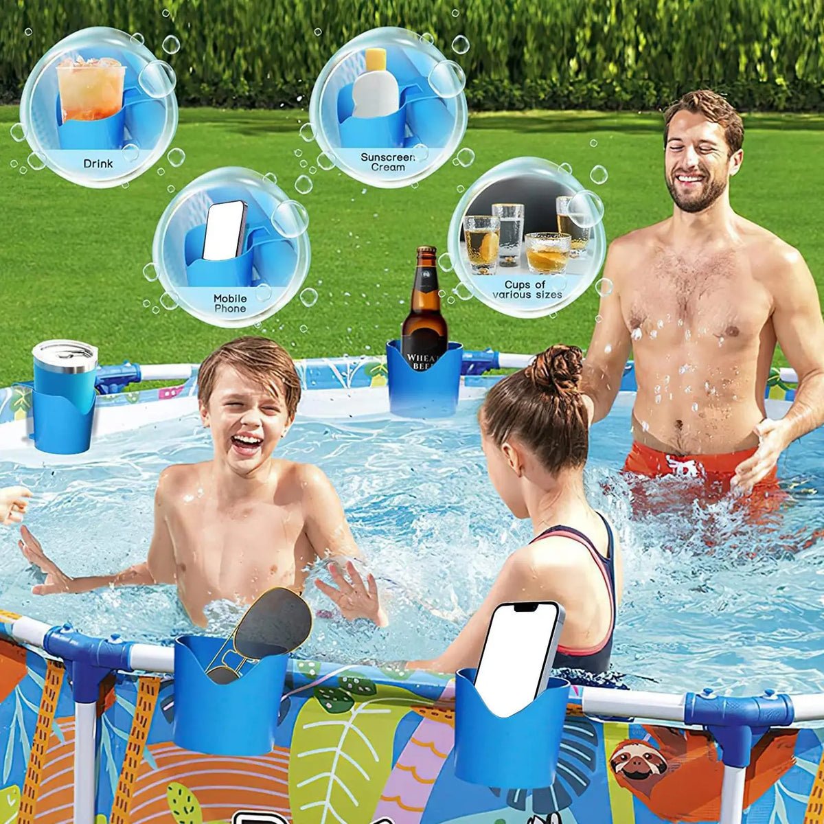 Poolside Cup Holder Backyard Pools No Punching Beer Bottle Drink Zpaxo