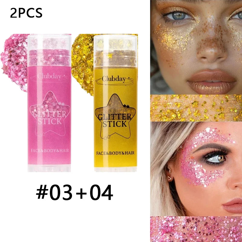 Sparkling Sequins Glitter Gel Stick Face Body Glitter Painting Highgloss Shine White Pearl Eyeshadow Brighten Stage Party Makeup Zpaxo 03 and 04