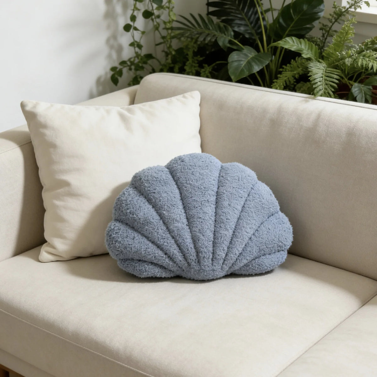4 Colors Shell Shaped Plush Pillow Adorable Fluffy Throw Cushion Bed Zpaxo blue-1pc