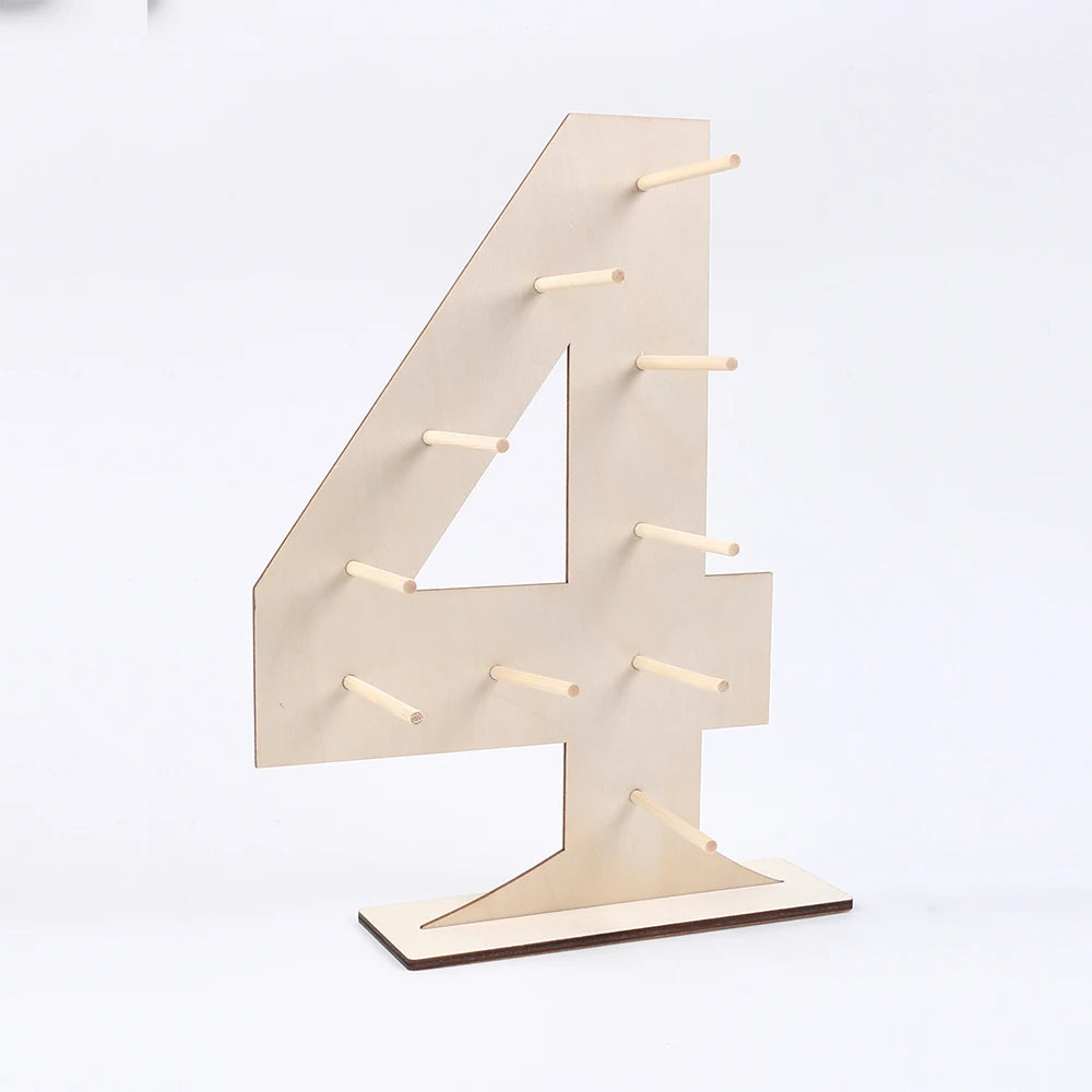 Number 0-9 Wooden Donut Display Stand Holder Board Table Desserts Stand for Birthday Party Wedding Baby Shower Zpaxo Number 4
