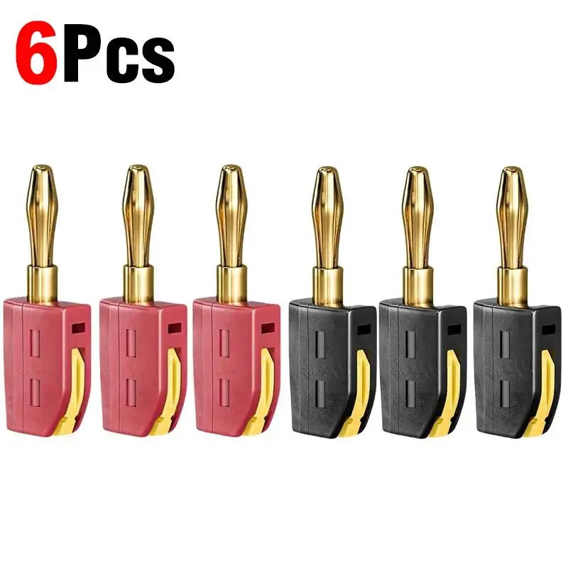 6Pcs 4mm Banana Plug High Current Self-Locking Quick Connect Gold-plated Banana Connector For 32A Electrical Test Power Testing Zpaxo 3 Red 3 Black