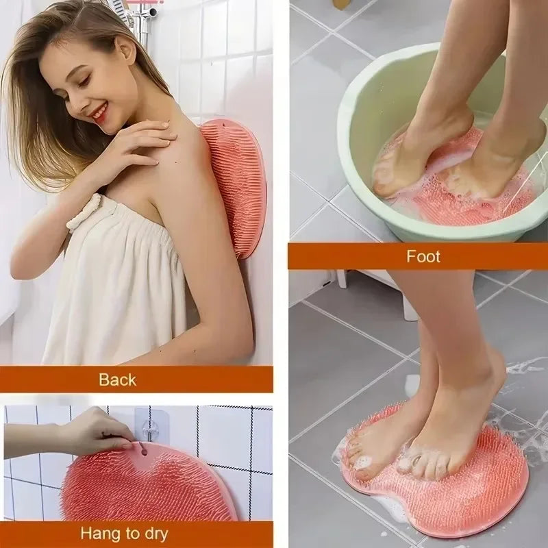 Body Shower Foot Scrubber Brush Wash The Body Cleanser Silicone Sponge Bath Massage Mat Back Brush Wall Mounted with Suction Cup Zpaxo
