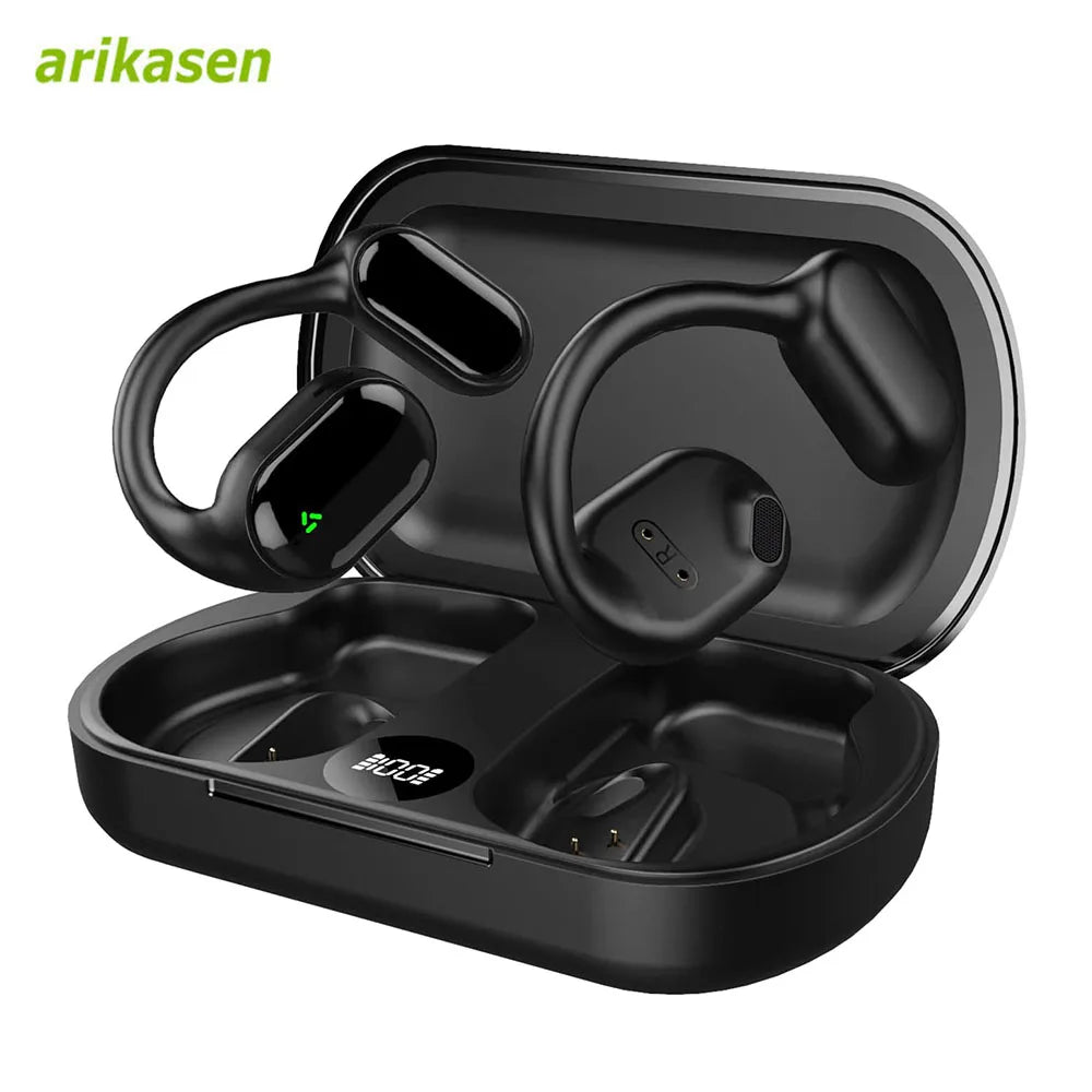 TWS Wireless Bluetooth Headphones Open Ear Earbuds Charging Case LED Zpaxo black