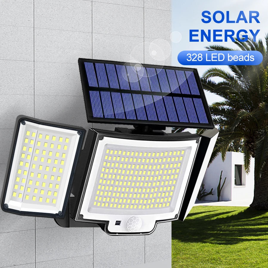 Solar Lights Outdoor 348LED 3 Heads Waterproof Solar Powered Security Flood Lights Motion Sensor Outdoor Lights For Garden Zpaxo