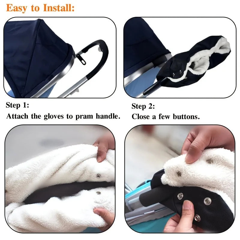 Stay-toasty Stroller Gloves Windproof Plush-lined Easy Clip-on Design Zpaxo