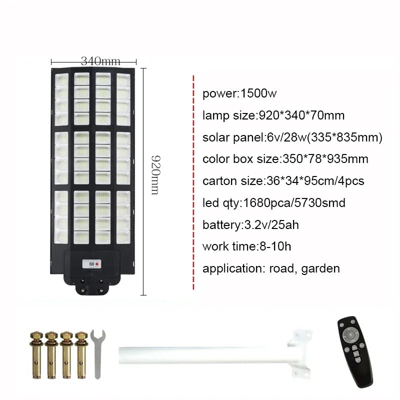 Outdoor Solar Street Lights Sensor Waterproof IP66 Dusk Dawn LED Zpaxo 1500W-Black China Mainland