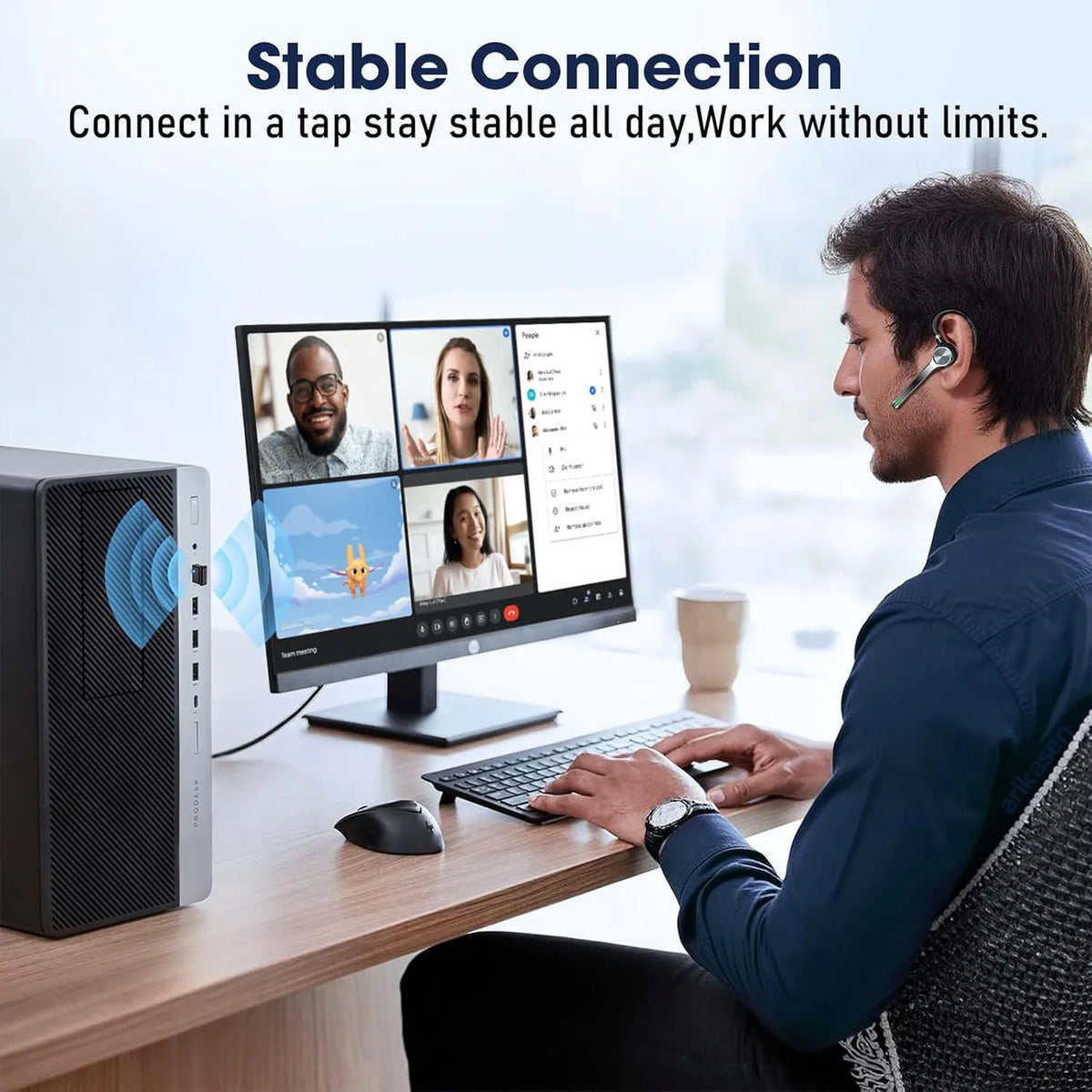Wireless Headset Single-ear Bluetooth Noise-canceling Mic USB Dongle Zpaxo