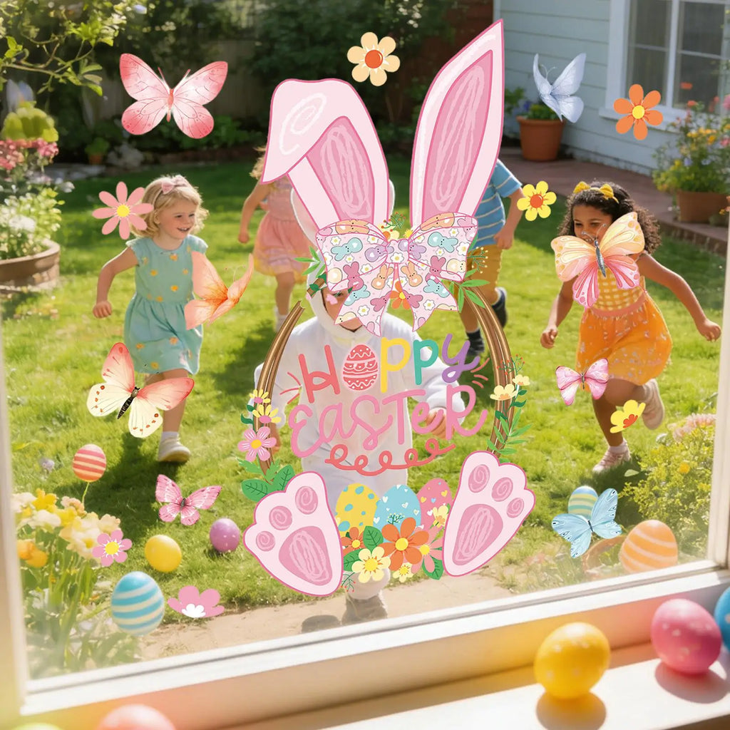 Easter Window Clings Static Decals Double Sided Spring Bunny Decor Zpaxo