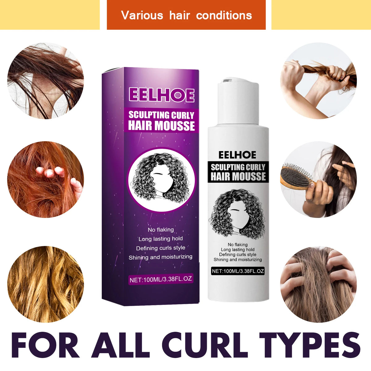 Curly Hair Styling Elastin Mousse Nature Volume Styling Moisturizing Fluffy Thickening Nourishing Enhance Hair Define Gel Cream Zpaxo