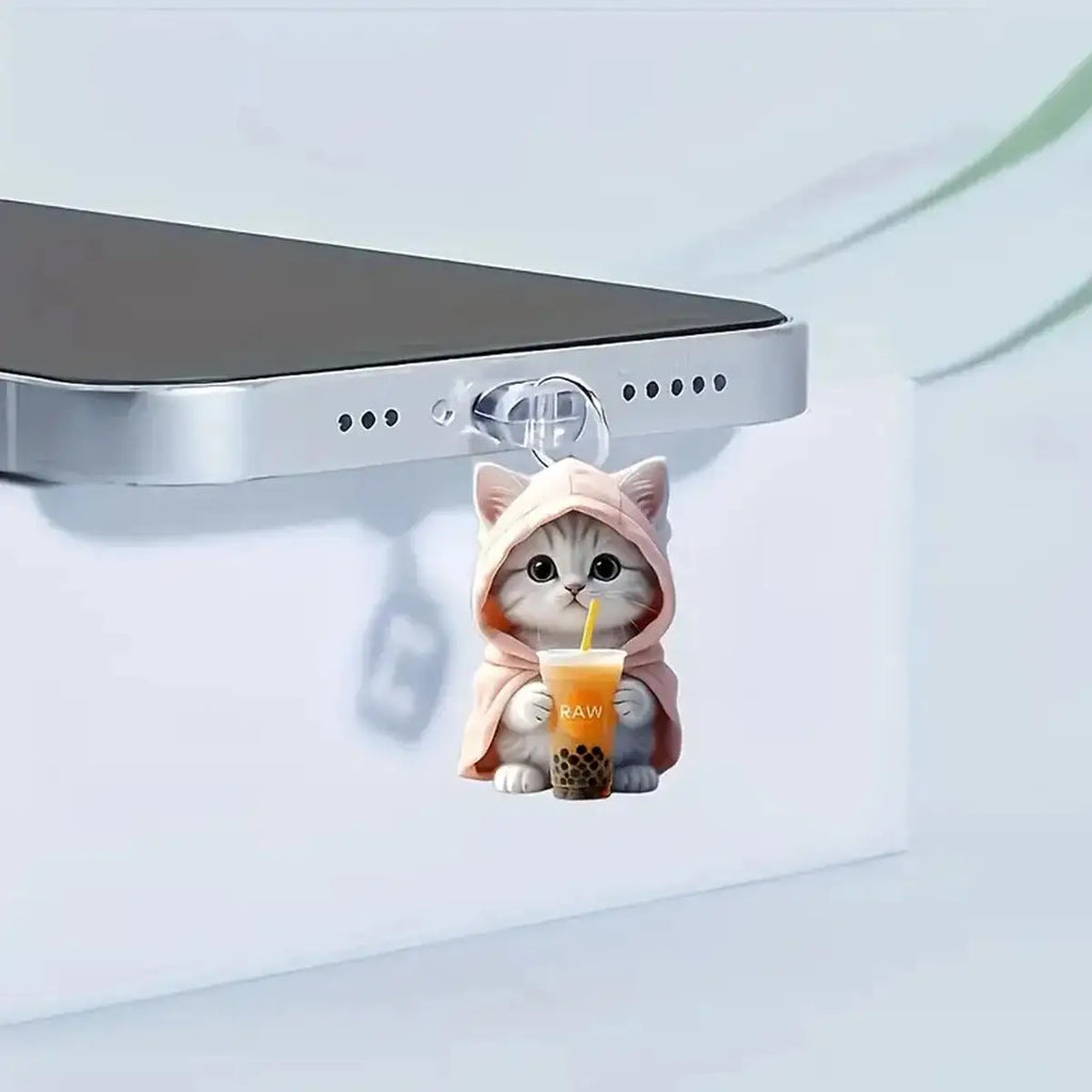 Cute Cartoon Cat Phone Dust Plug Universal Type-C Charging Port Protector Stopper Anti-Dust Plug Pendant For iPhone Huawei Oppo Zpaxo