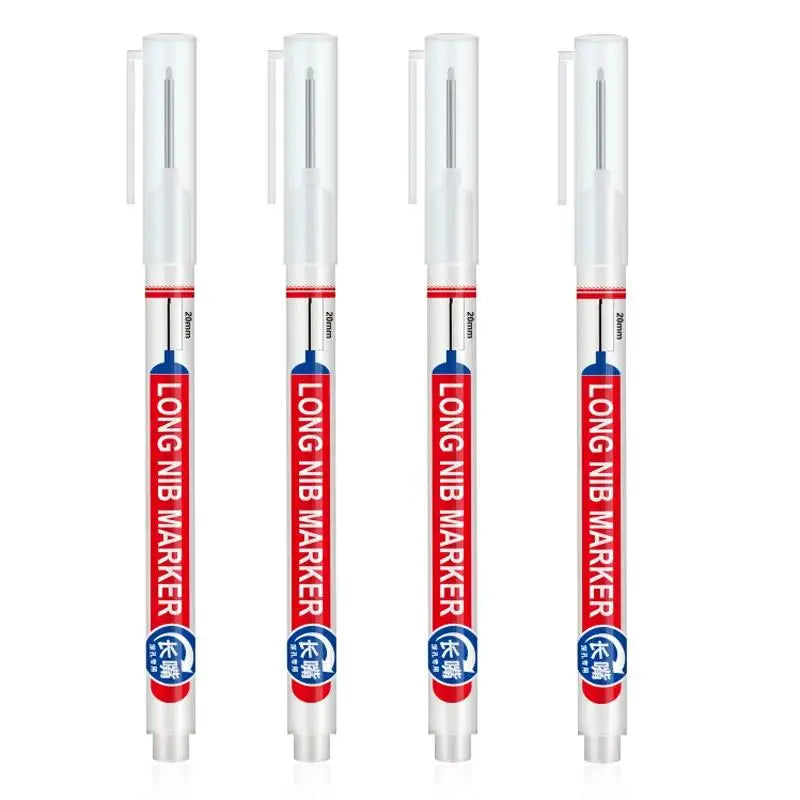 20mm Waterproof Long Nib Head Markers Deep Hole Marker Pen For Metal Carpenter White/Red/Black/Blue/Green Ink Woodworking Tools Zpaxo White 4Pcs