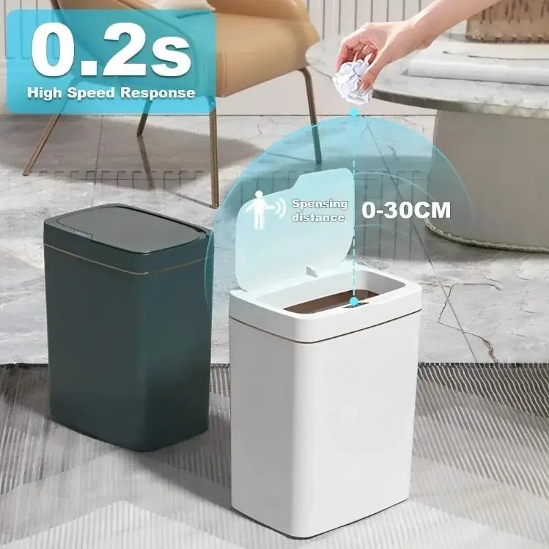 White Touchless Smart Sensor Trash Can Electronic Bathroom Garbage Zpaxo