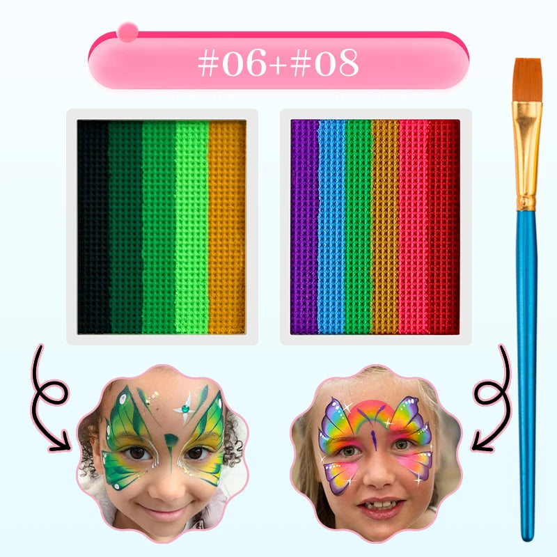 Water-soluble Face Body Paint Makeup Rainbow Painting Brush Palette Zpaxo 3pcs-06-08